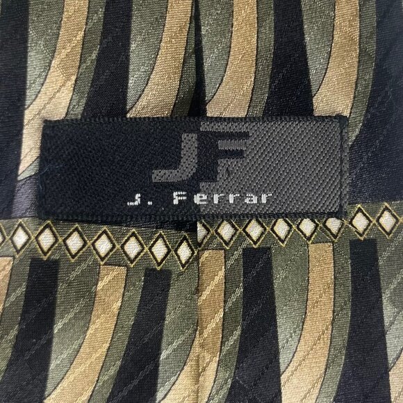 J Ferrar Mens Silk Tie Blue Tan Green Geometric Print - Picture 4 of 4